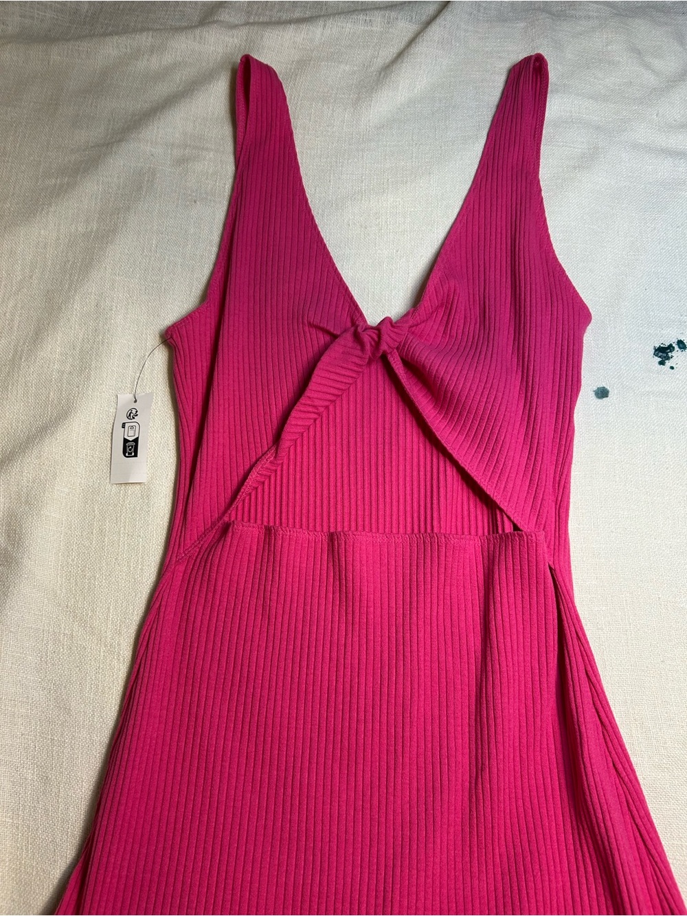 Women's Fuchsia Rib Knit Tie-Front Dress